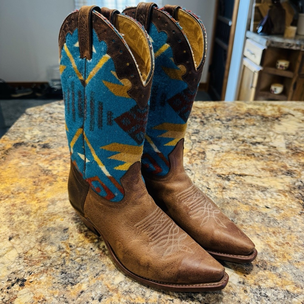 Boulet Paul Brodie Boots Womens Size 9 Turquoise Pendelton Wool 12" Leather